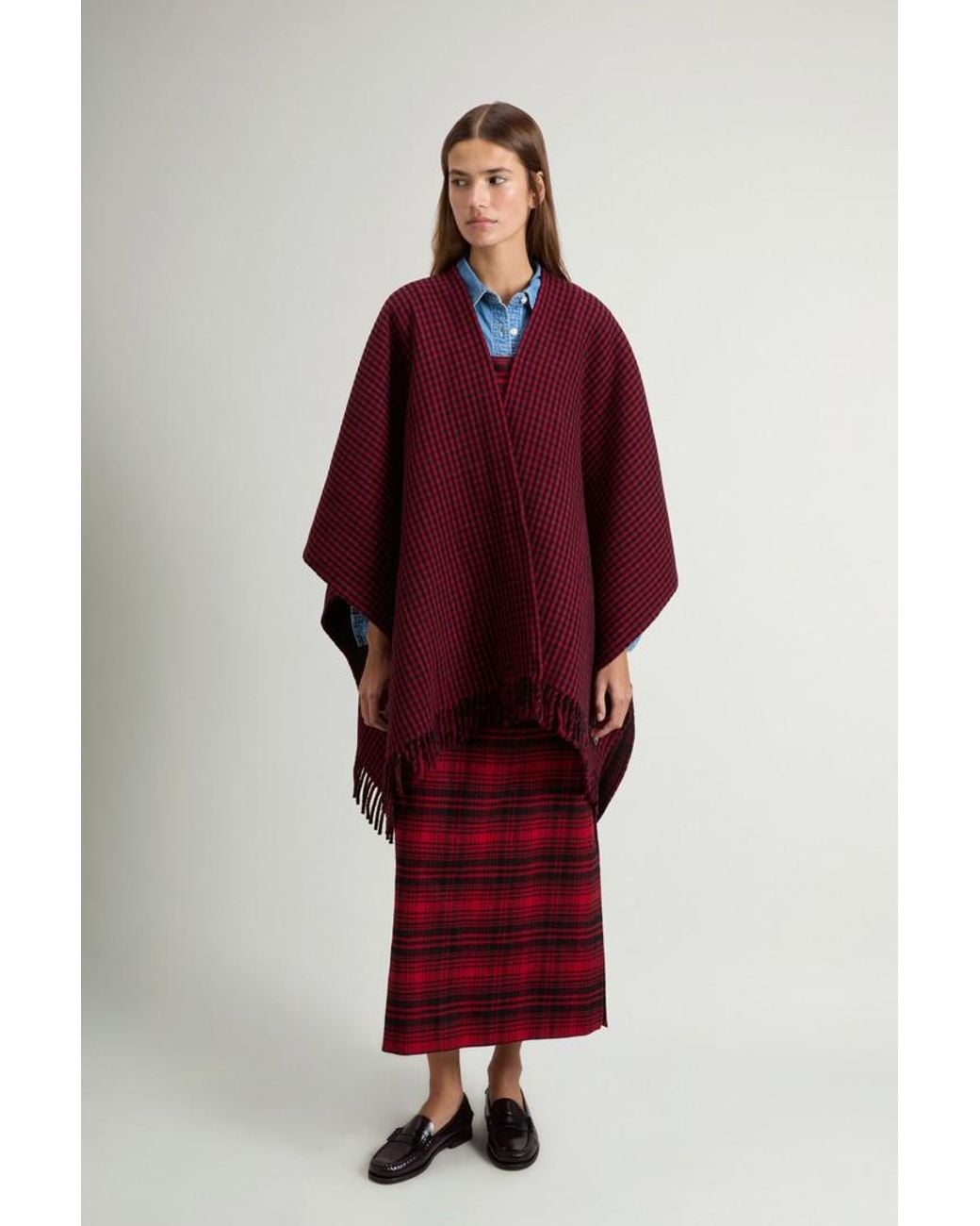 Capa De Doble Cara De Pura Lana Doble A Cuadros Para Mujer Talla One Woolrich de color Red