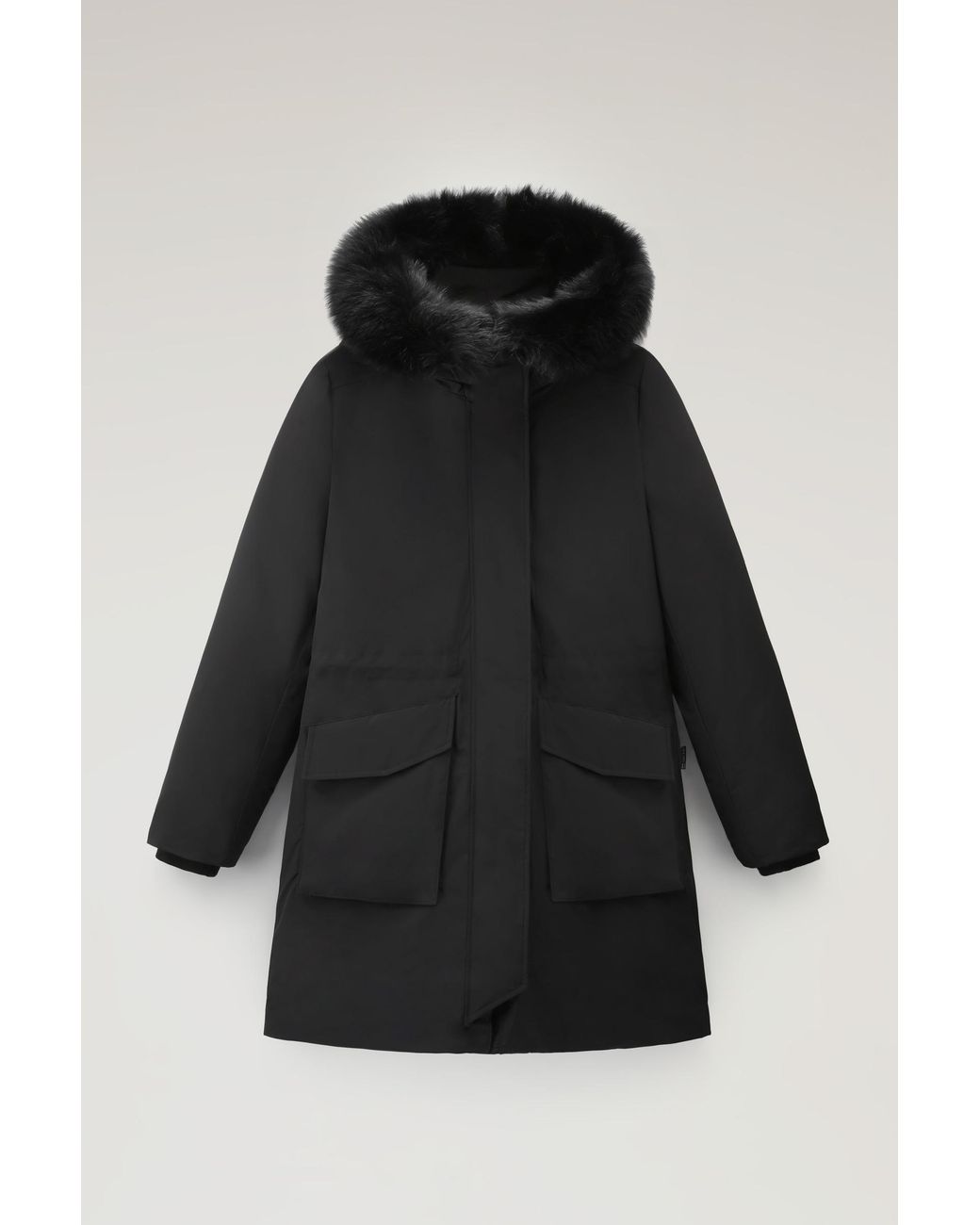 Woolrich Military Parka In Urban Touch Fabric With Fur Liner in Black | Lyst