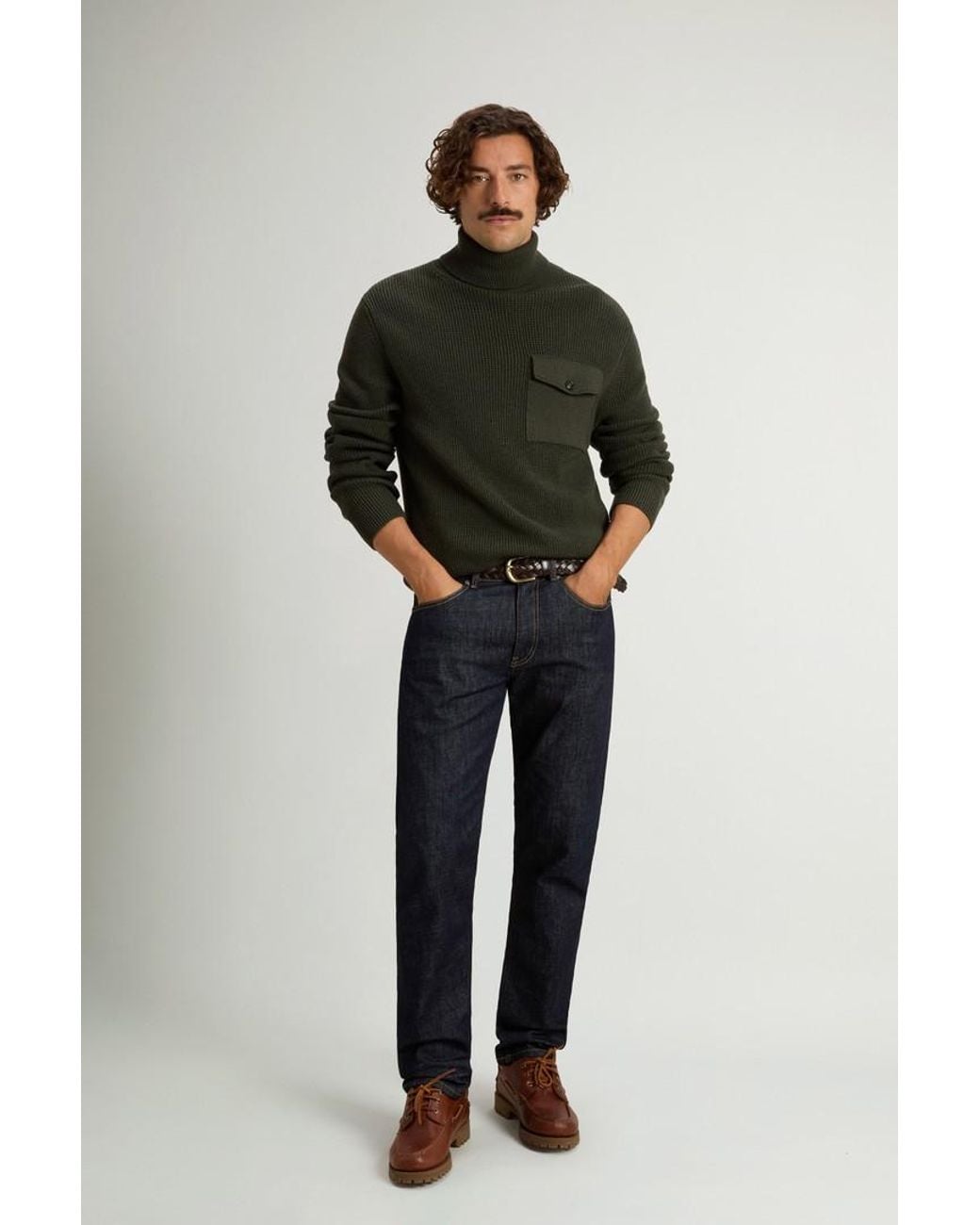 Jersey De Cuello Alto De Pura Lana Virgen Merina Acanalado Para Hombre Talla Woolrich de hombre de color Black