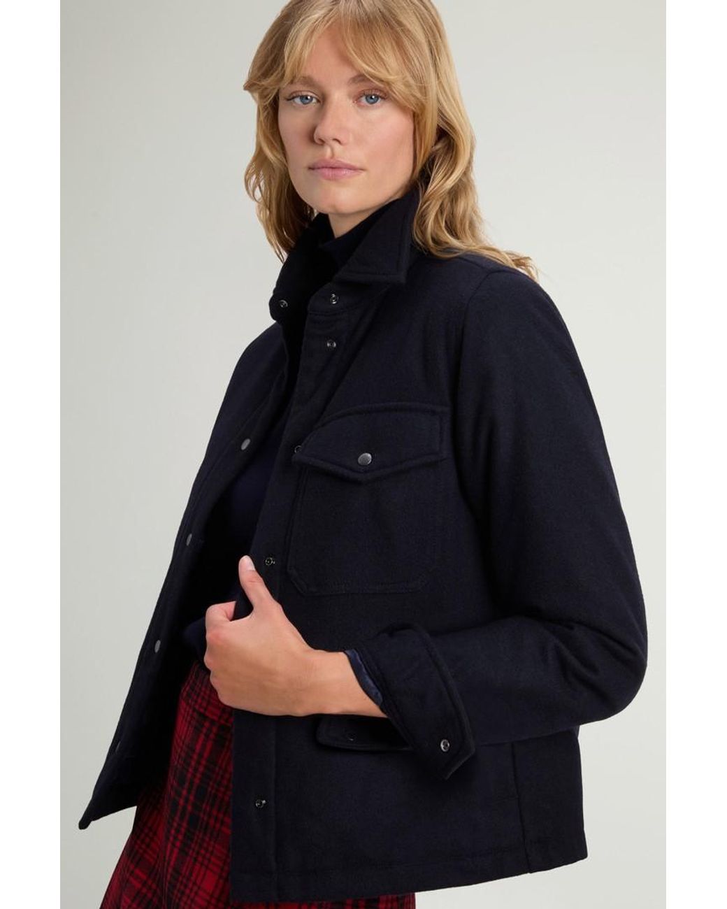 Chaqueta Camisera Alaskan Acolchada De Mezcla De Lana Italiana Reciclada Para Mujer Talla Woolrich de color Blue