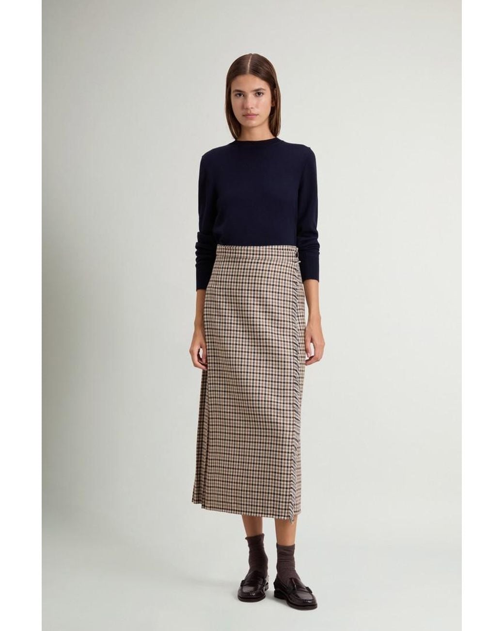 Falda A Cuadros De Mezcla De Lana Para Mujer Talla Woolrich de color Natural