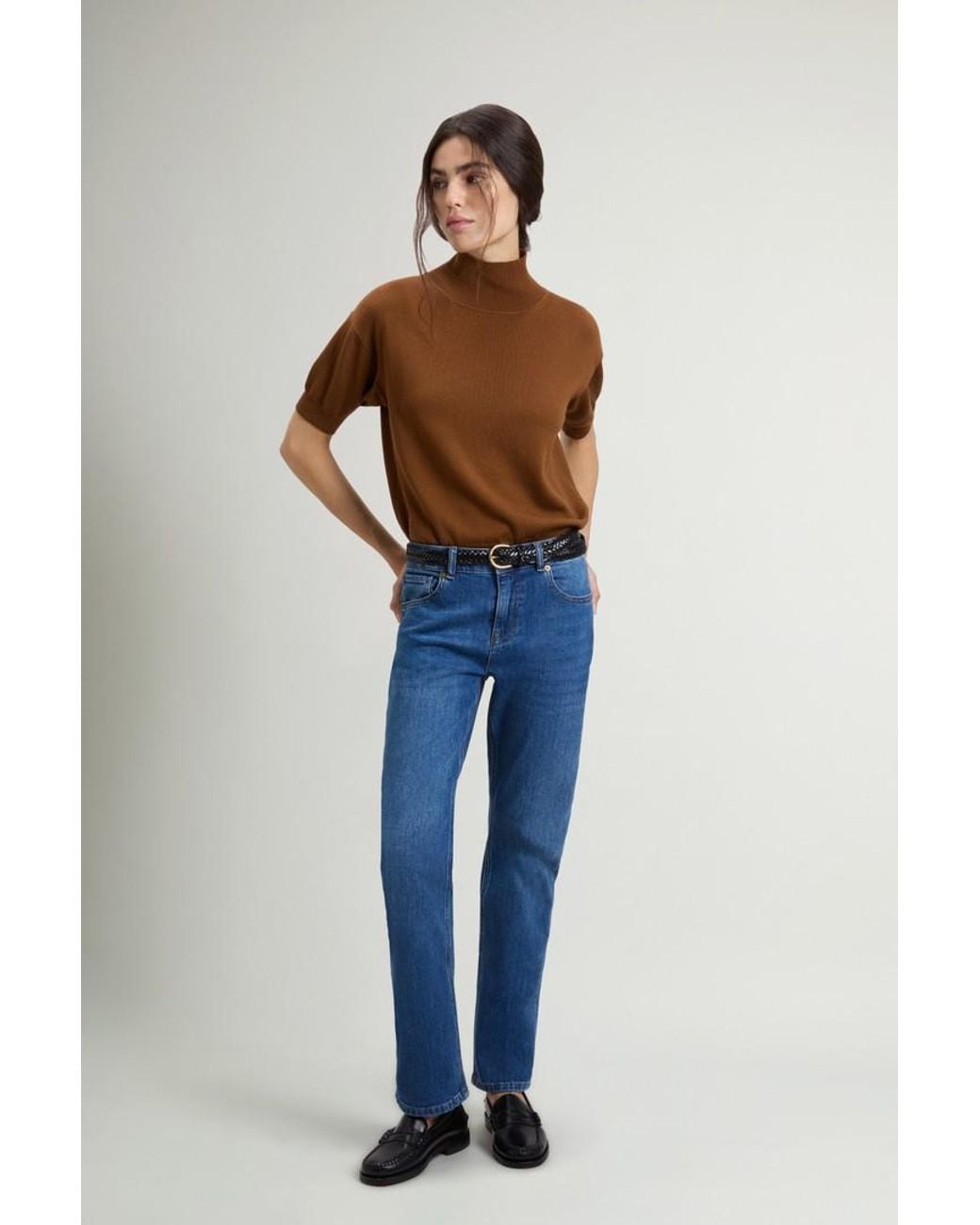 Camiseta De Punto De Pura Lana Virgen Merina Con Cuello Alto Para Mujer Talla Woolrich de color Blue