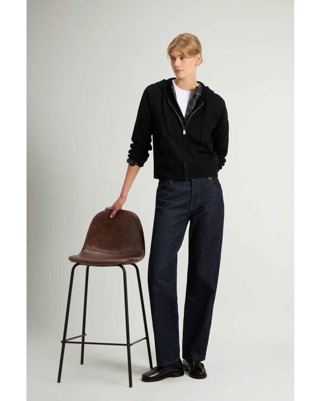 Jersey Con Cremallera Completa Y Capucha De Mezcla De Lana Y Cachemira Para Mujer Talla Woolrich de color Black