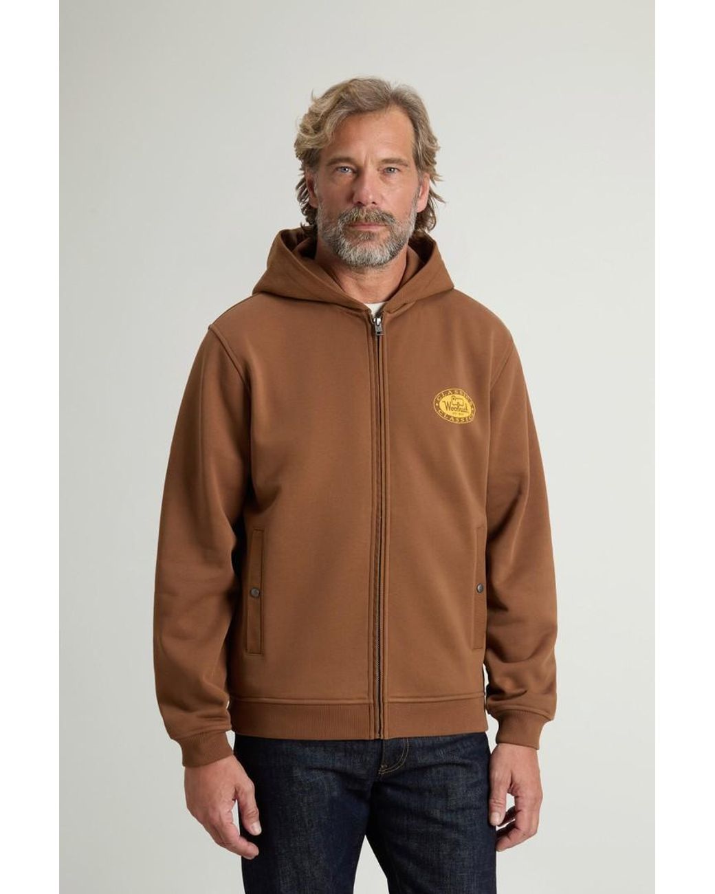 Sudadera De Mezcla De Algodón Con Capucha Y Cremallera Completa Para Hombre Talla Woolrich de hombre de color Brown