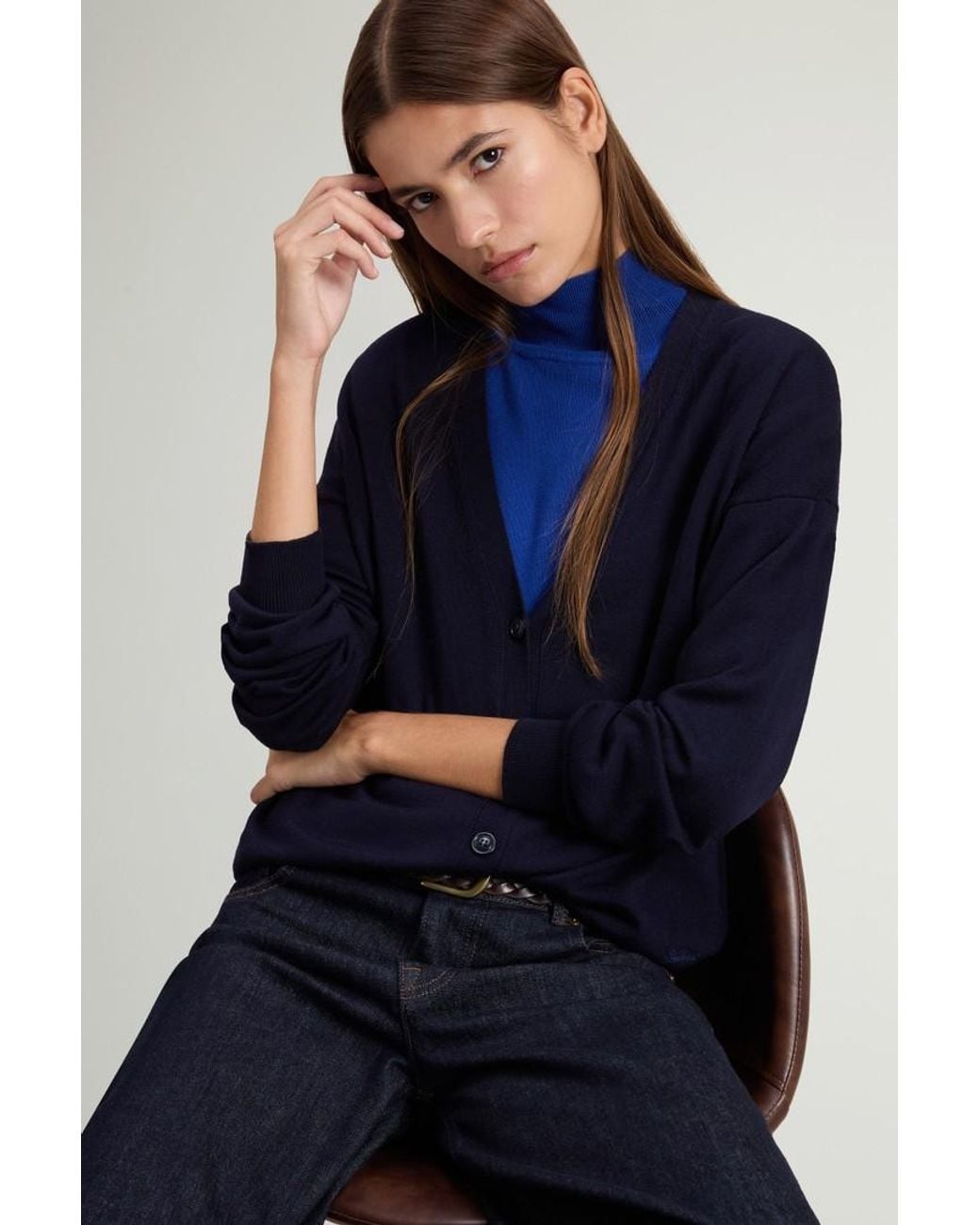 Cárdigan De Pura Lana Virgen Merina Para Mujer Talla Woolrich de color Blue