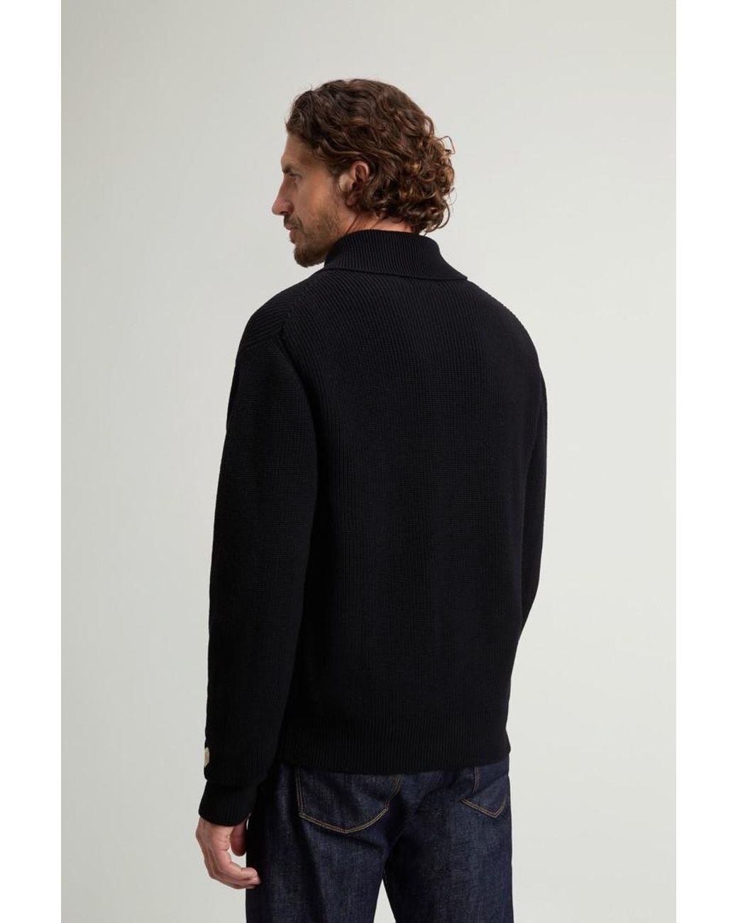 Cárdigan De Pura Lana Virgen Merina Con Cremallera Completa Y Cuello Alto Para Hombre Talla Woolrich de hombre de color Black