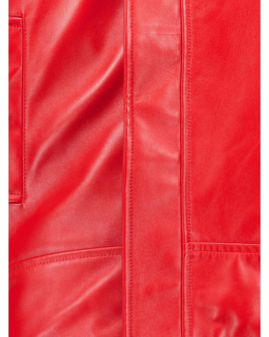 Balenciaga Red Arrotondato Leather Jacket With Engraved Lettering Logo On The Front