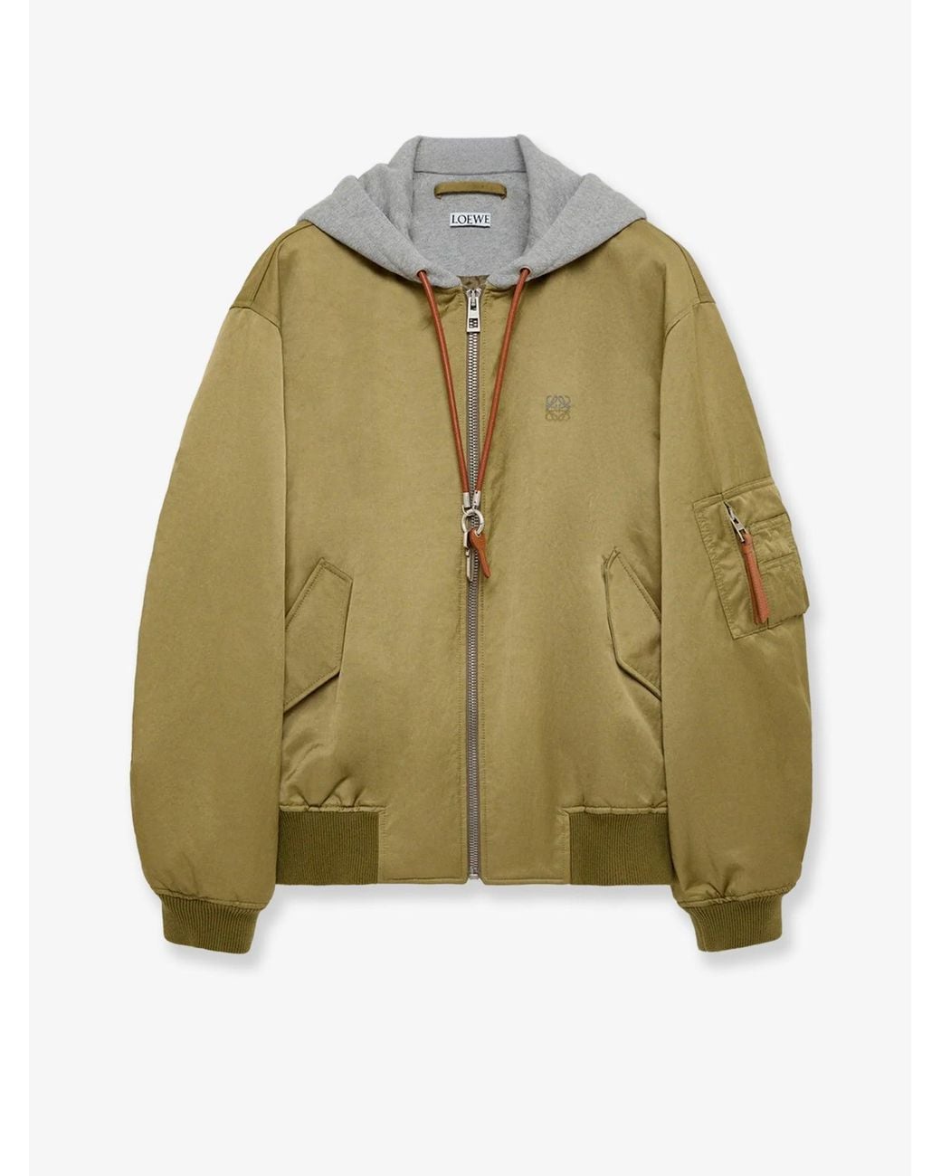Loewe Green Technical Fabric Bomber With Hood for men