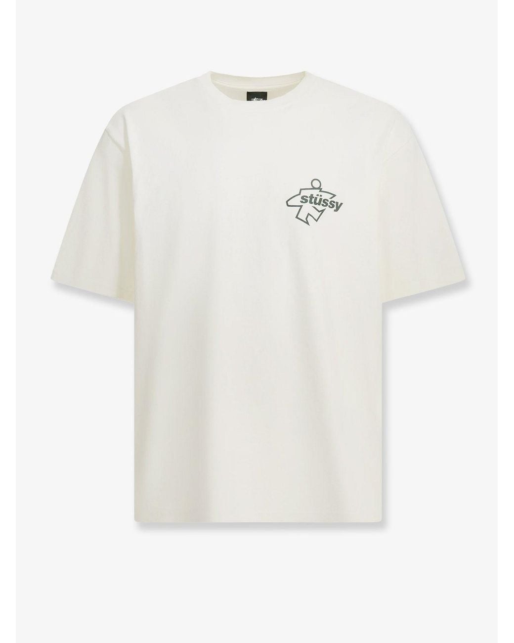 Stussy White Cotton T-Shirt With Front Print for men