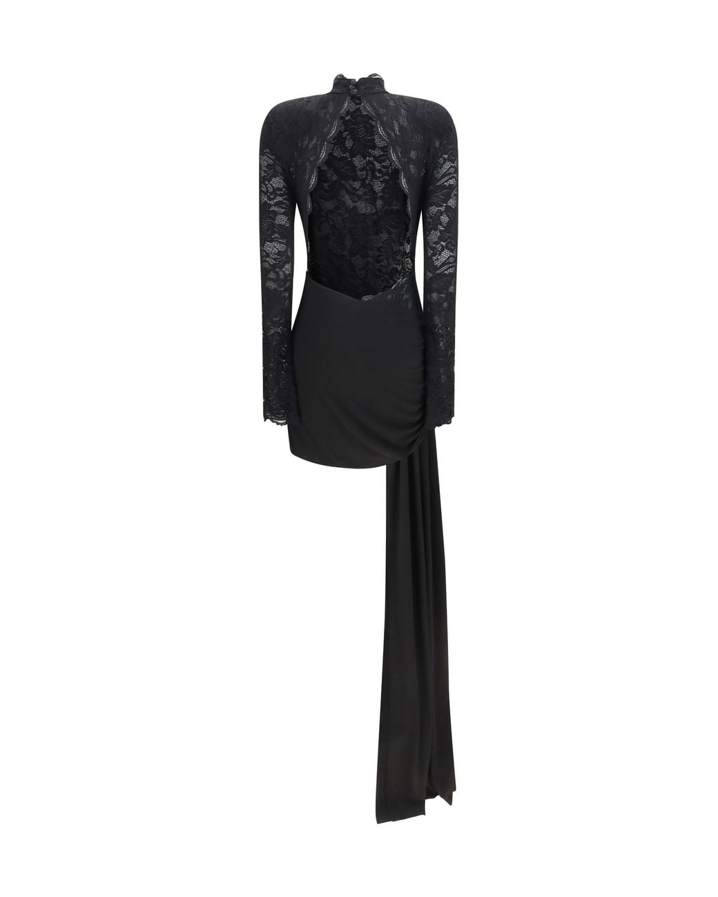 Nissa Black Low-Back Mini Lace Dress