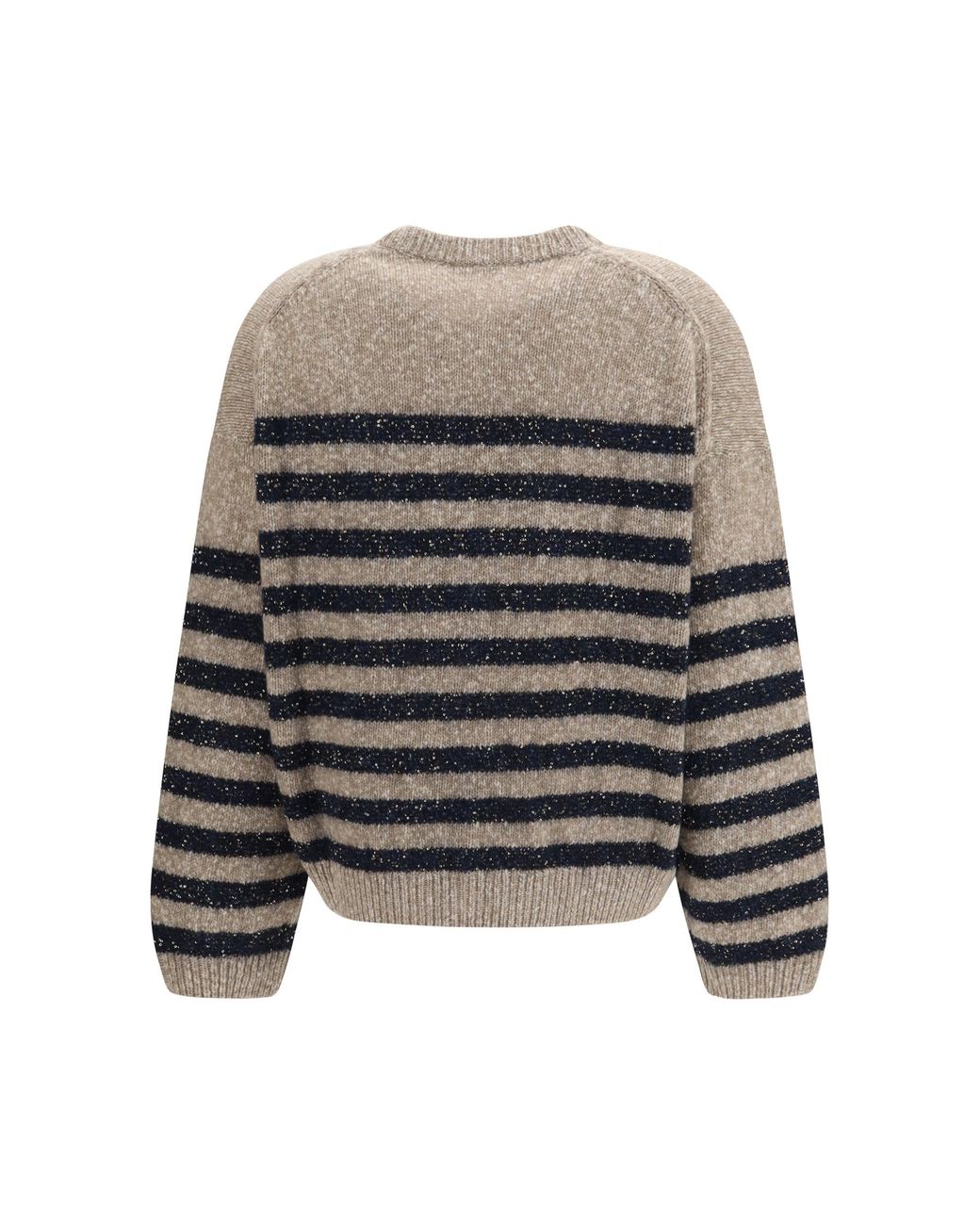 Brunello Cucinelli Brown Cashmere Wool Striped Sweater