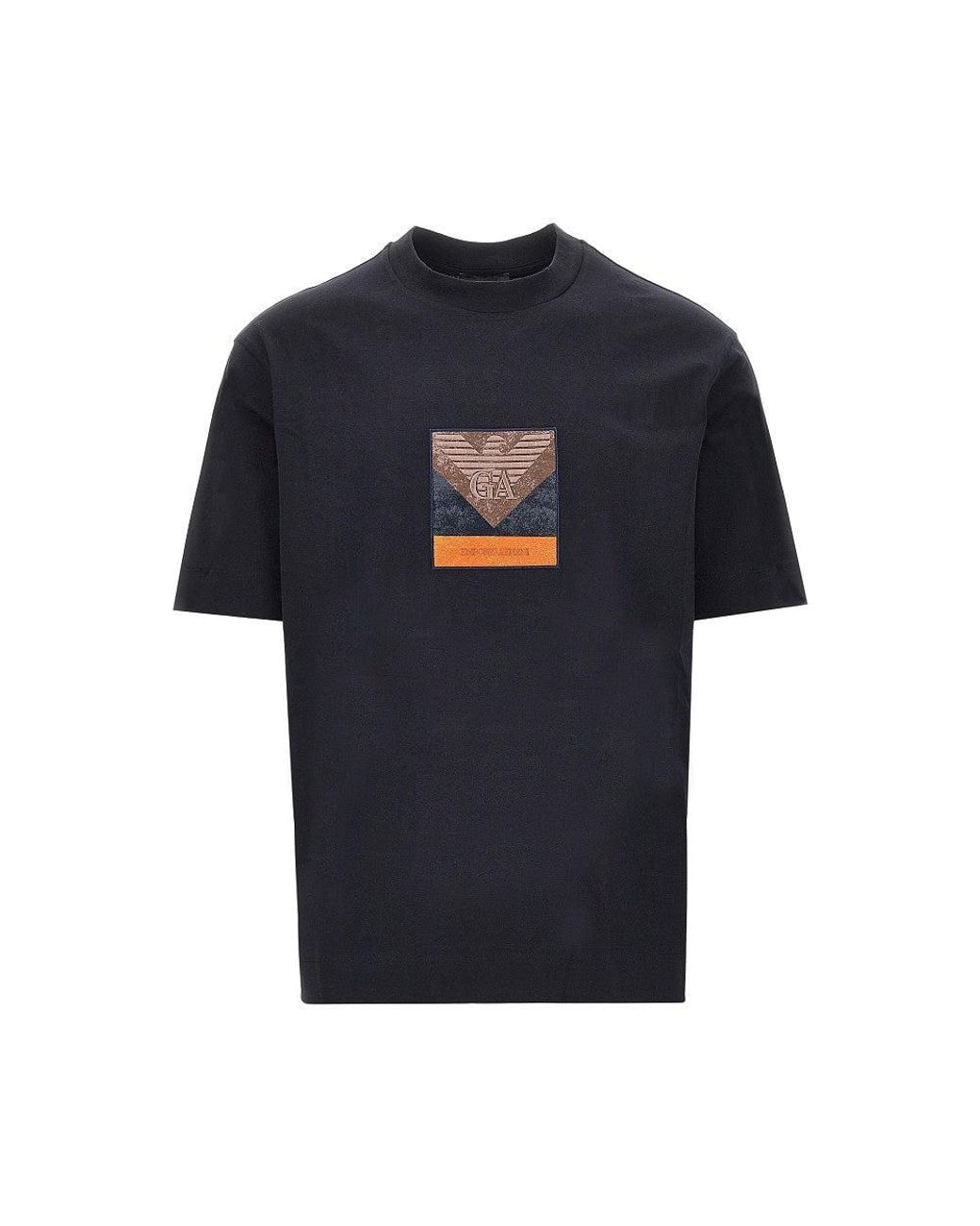 Emporio Armani Blue Jersey T-Shirt With Logo Patch for men
