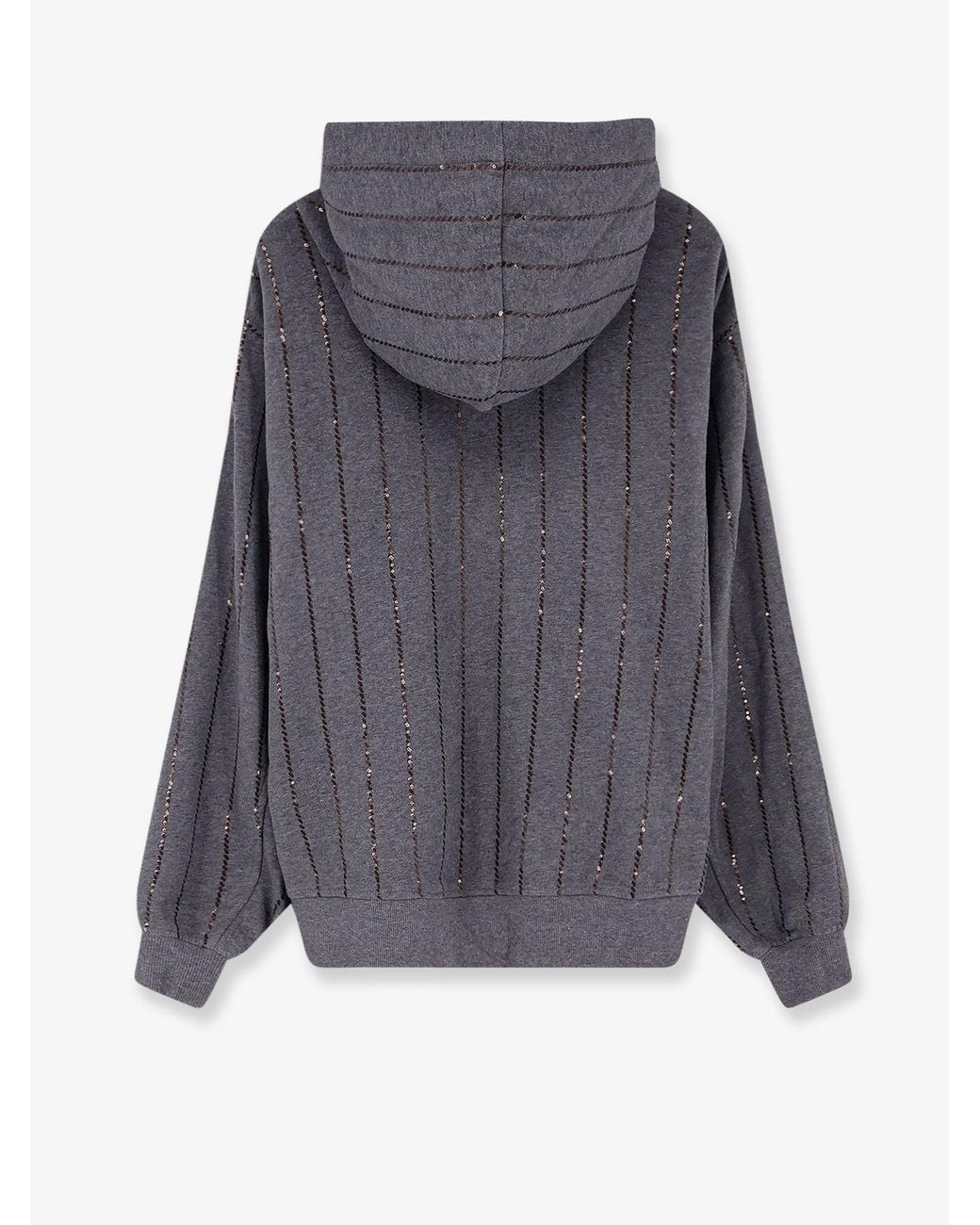 Brunello Cucinelli Blue Dazzling Chalk Stripe Embroidery Cotton Sweatshirt