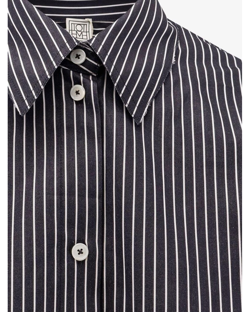 Totême Gray Striped Kimono-Sleeve Shirtdress