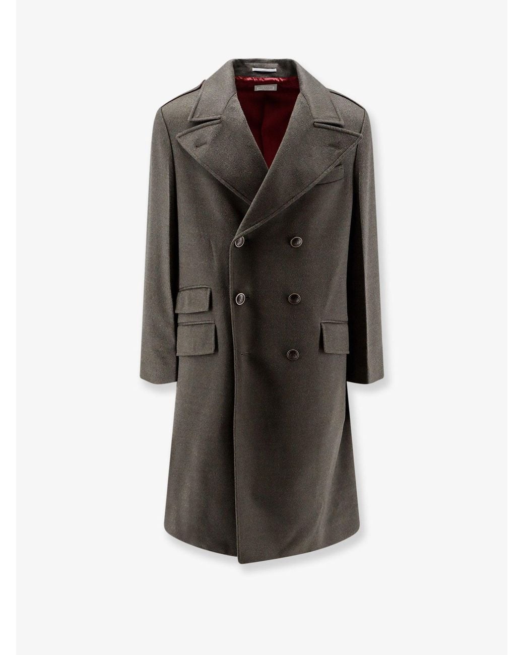 Brunello Cucinelli Gray Double-Breasted Virgin Wool Coat for men