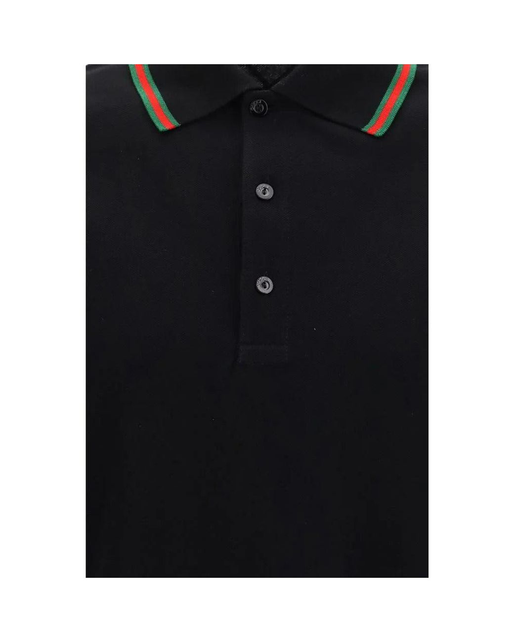Gucci Black Cotton Polo Shirt With Web Detail for men