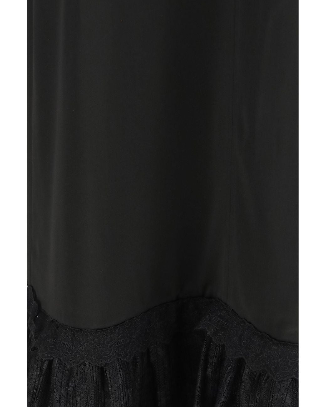Ganni Black Lace-Trimmed Satin Long Dress