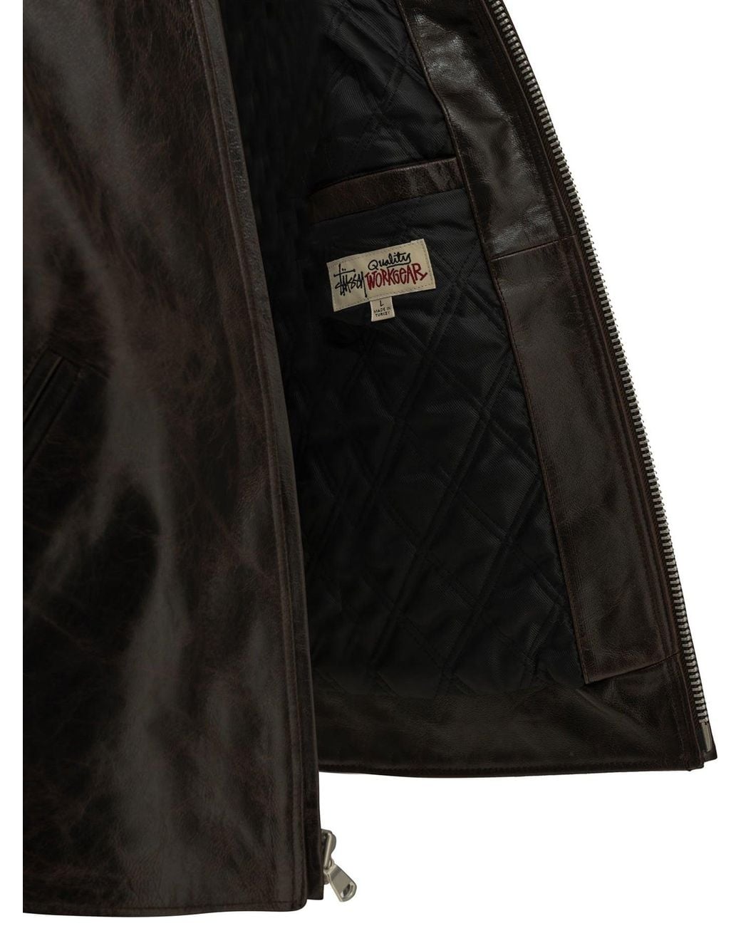 Stussy Black Leather Jacket Dark for men