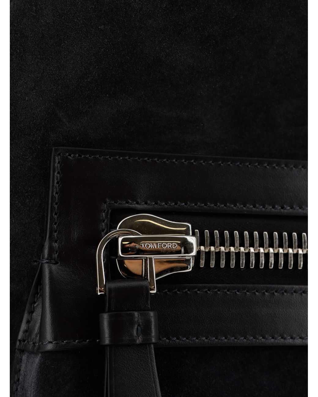 Tom Ford Black Suede Backpack With Maxi Zip On The Front for men