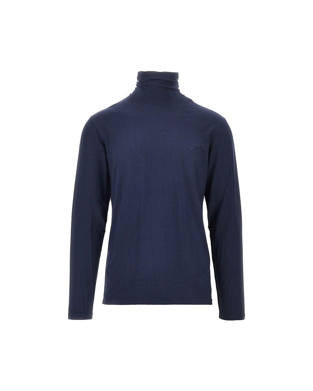 EA BODYWEAR Blue Stretch Jersey Turtleneck Top for men