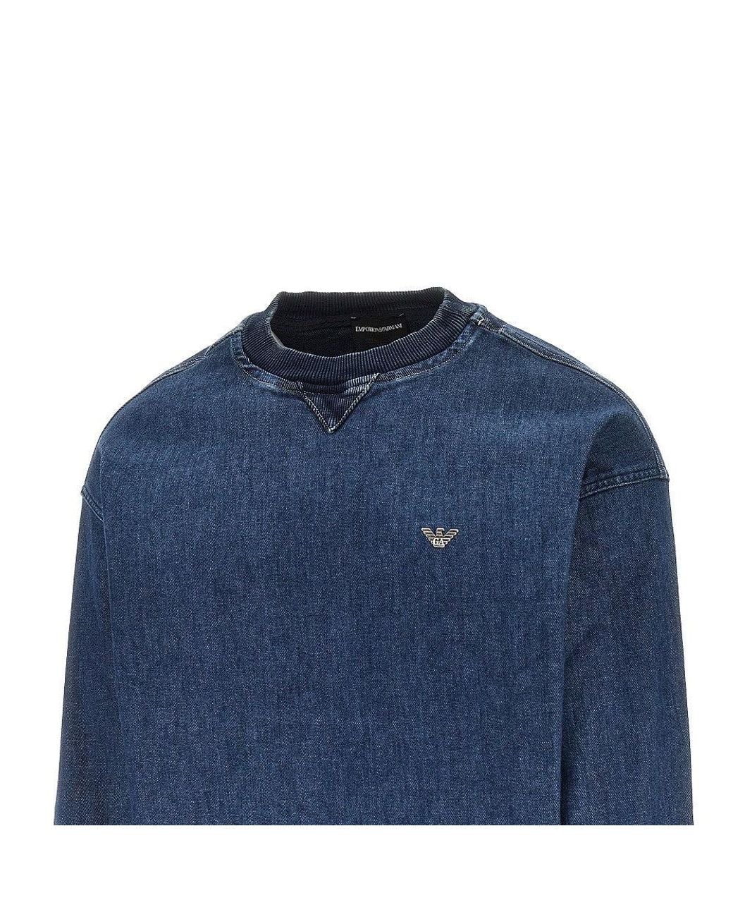 Emporio Armani Blue Denim Crewneck Sweatshirt for men