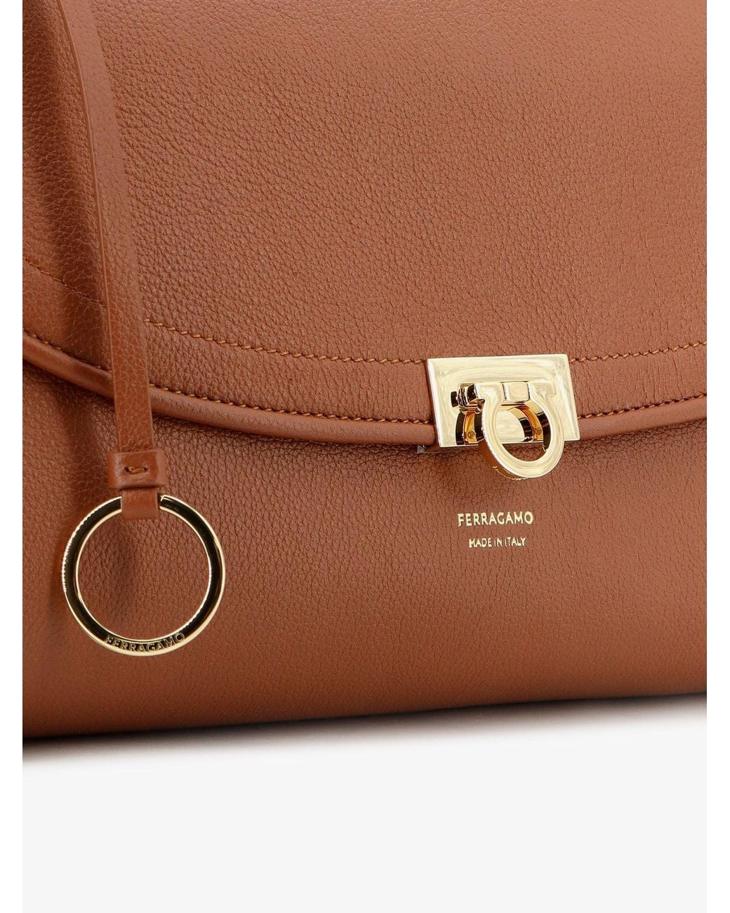 Ferragamo Brown Leather Shoulder Bag With Gancini Detail