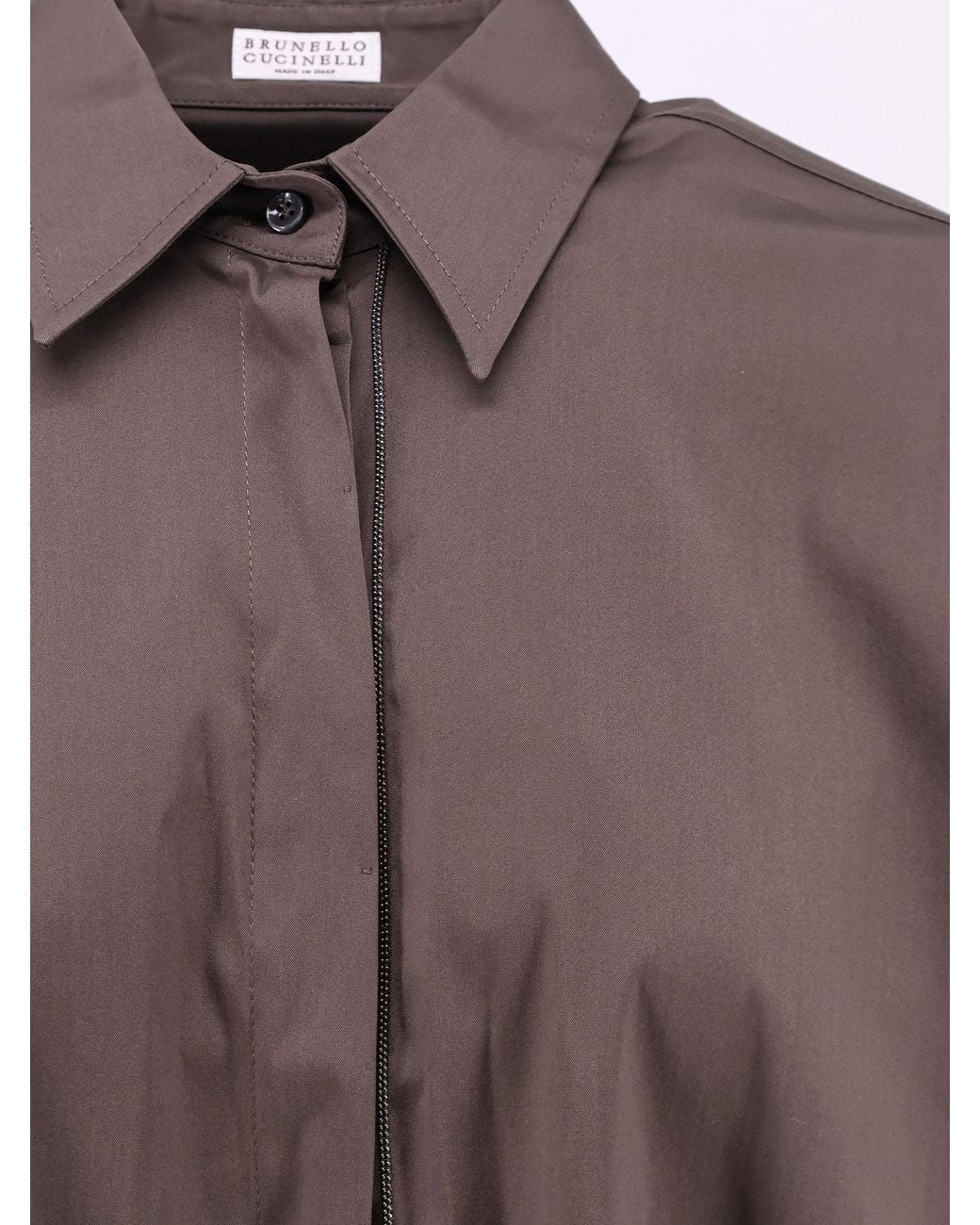 Brunello Cucinelli Brown Cotton Blend Shirt With Shiny Trim