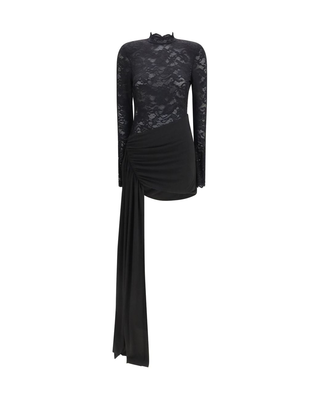 Nissa Black Low-Back Mini Lace Dress