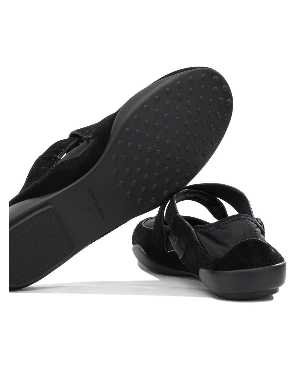 Tory Burch Black Suede Nylon Rubber Ballerinas