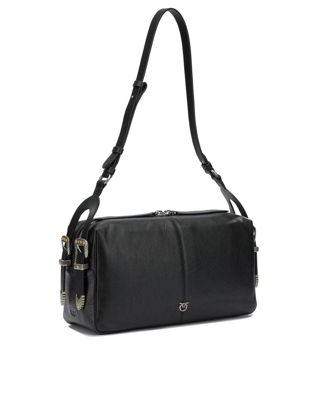 Pinko Black Leather Cotton Polyamide Polyurethane Shoulder Bag