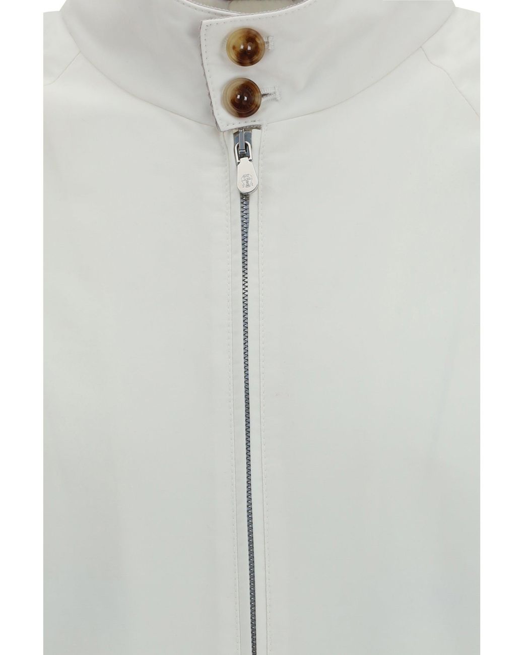 Brunello Cucinelli White Windproof Zip Jacket Off/Panama/Spago Cotton for men