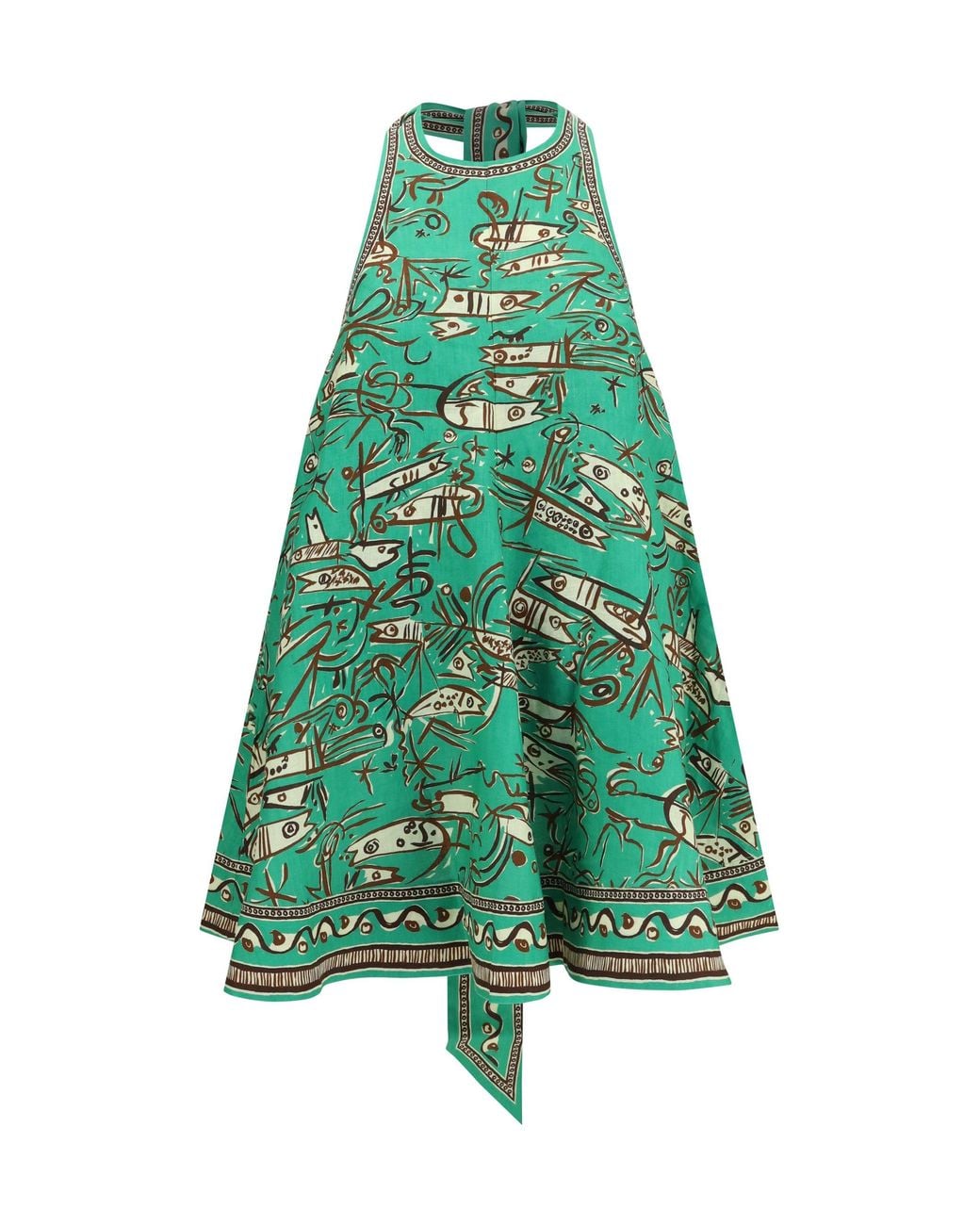 ALÉMAIS Green Fish Sticks Mini Linen Dress