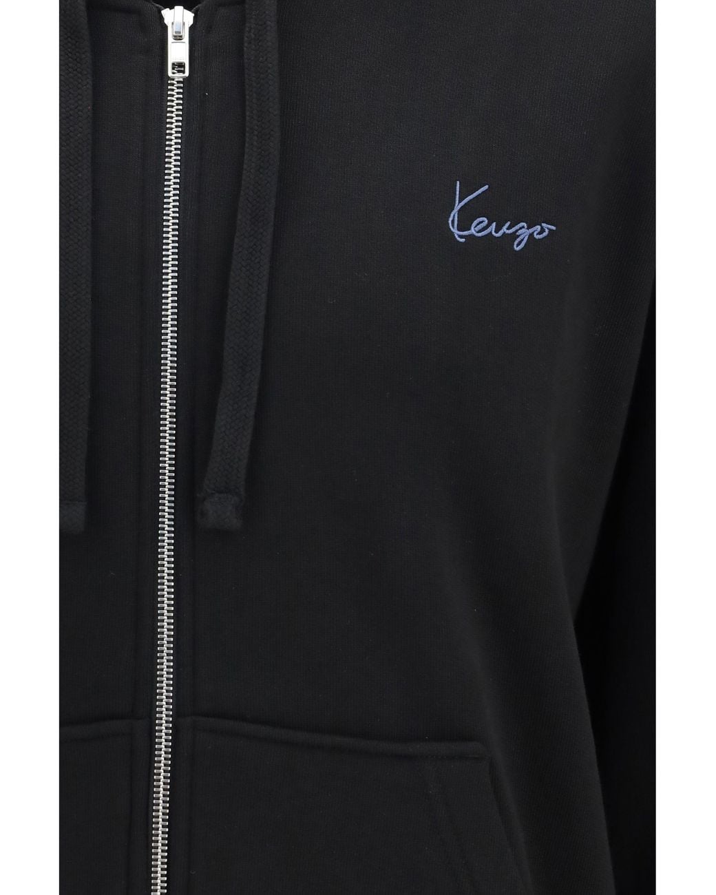 KENZO Black Kenzio Signature Embroidered Cotton Zip Hoodie for men