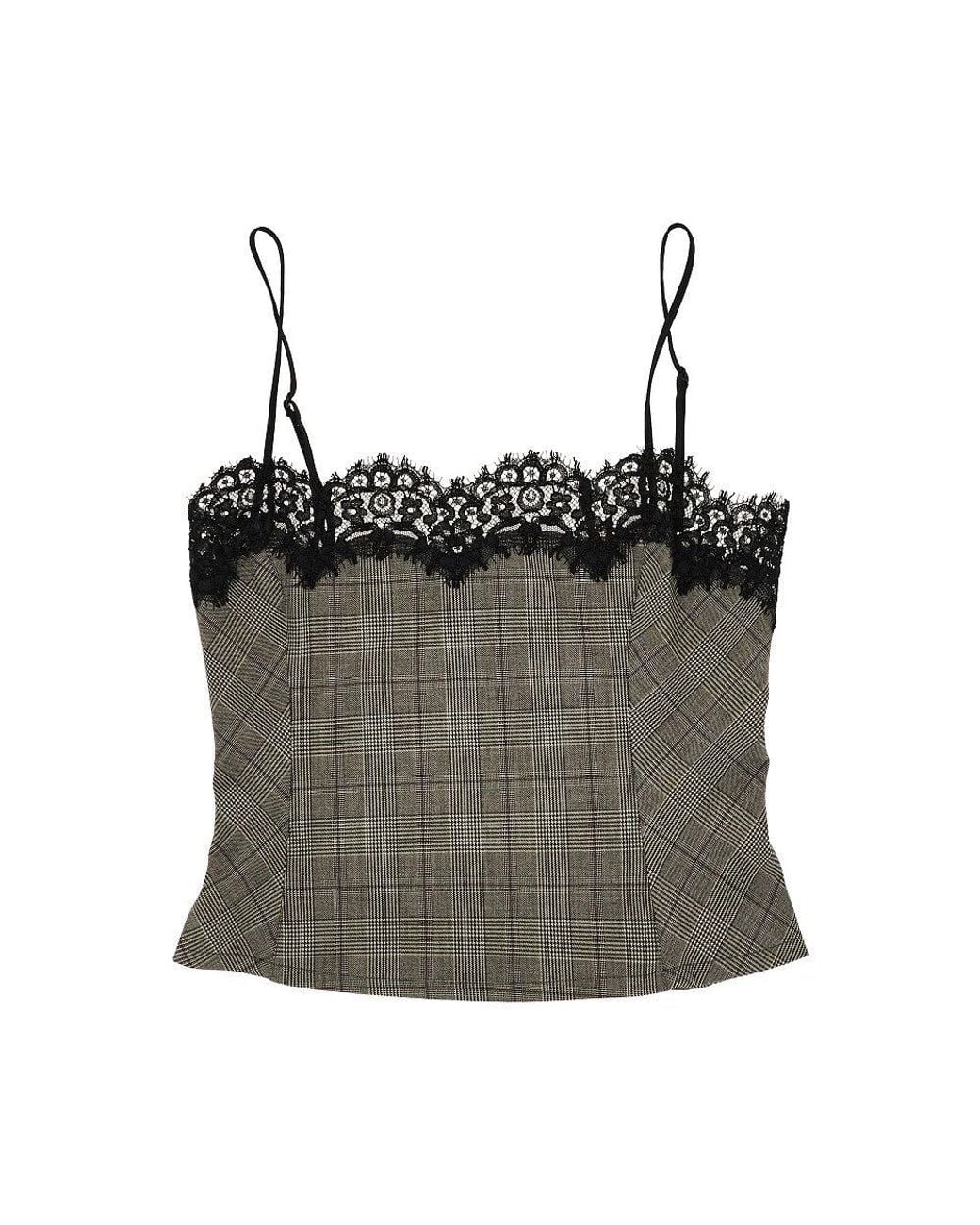 Pinko Brown Prince Of Wales Top With Lace Trim
