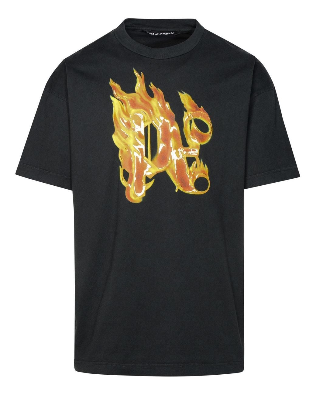 Palm Angels Black Burning Monogram' Cotton T-Shirt for men