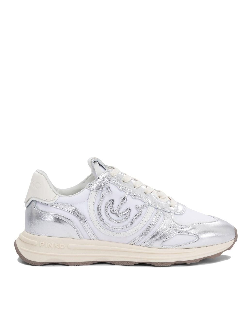 Pinko White Leather Mesh Sneakers