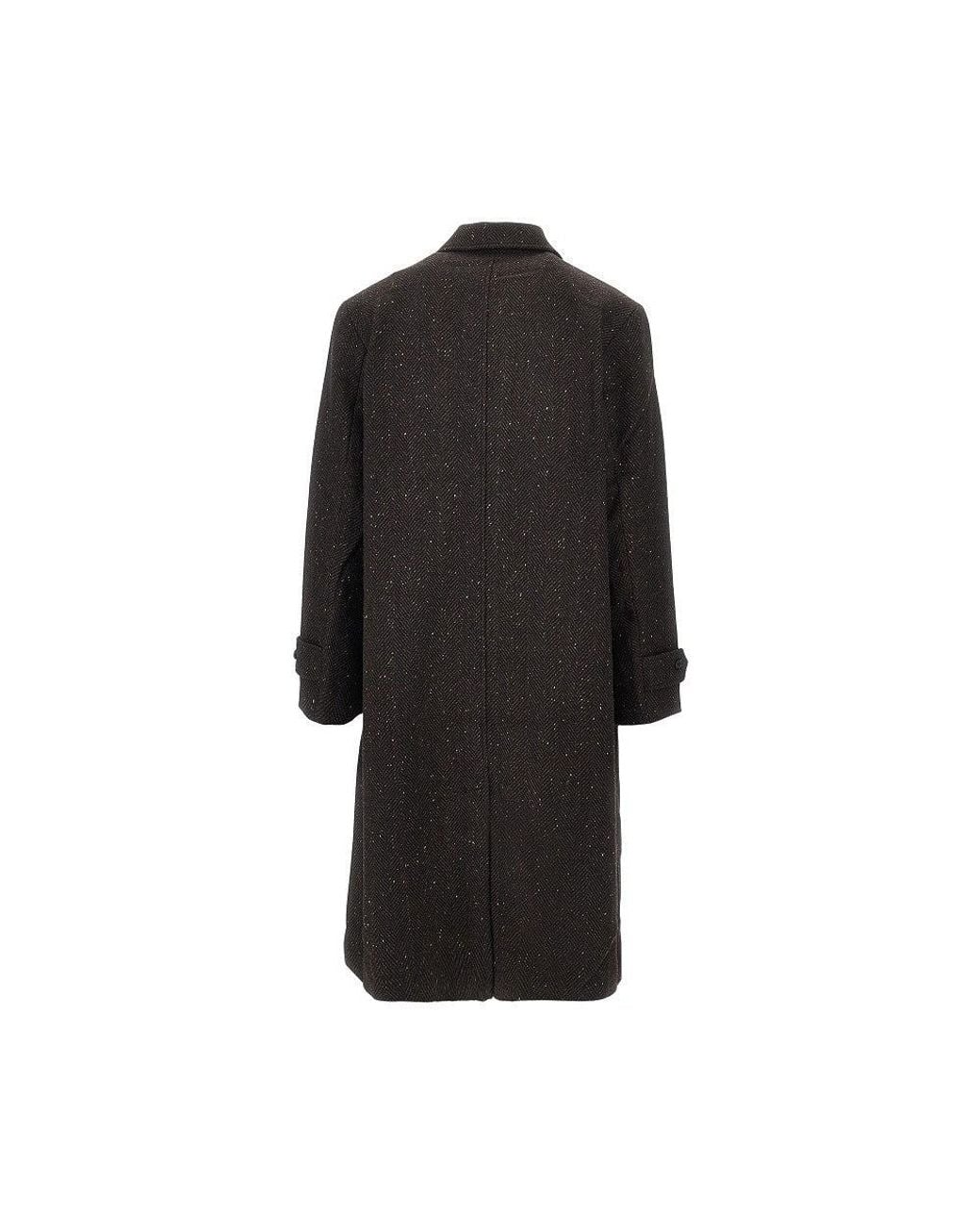 Les Deux Black Herringbone Wool-Blend Coat for men