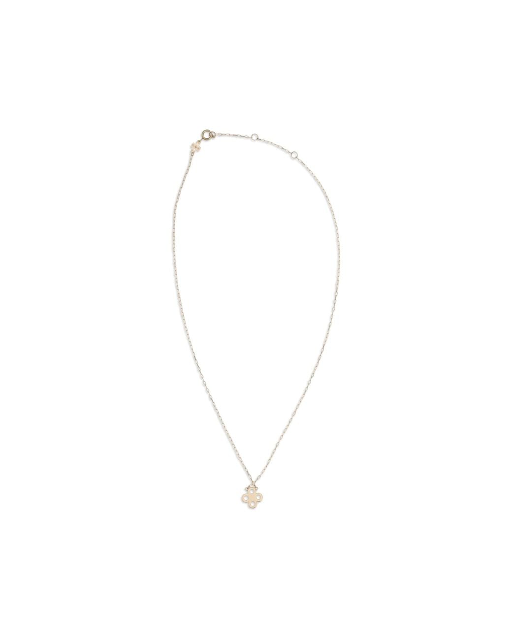 Tory Burch White Forget Me Not Clover Pendant Necklace Tory