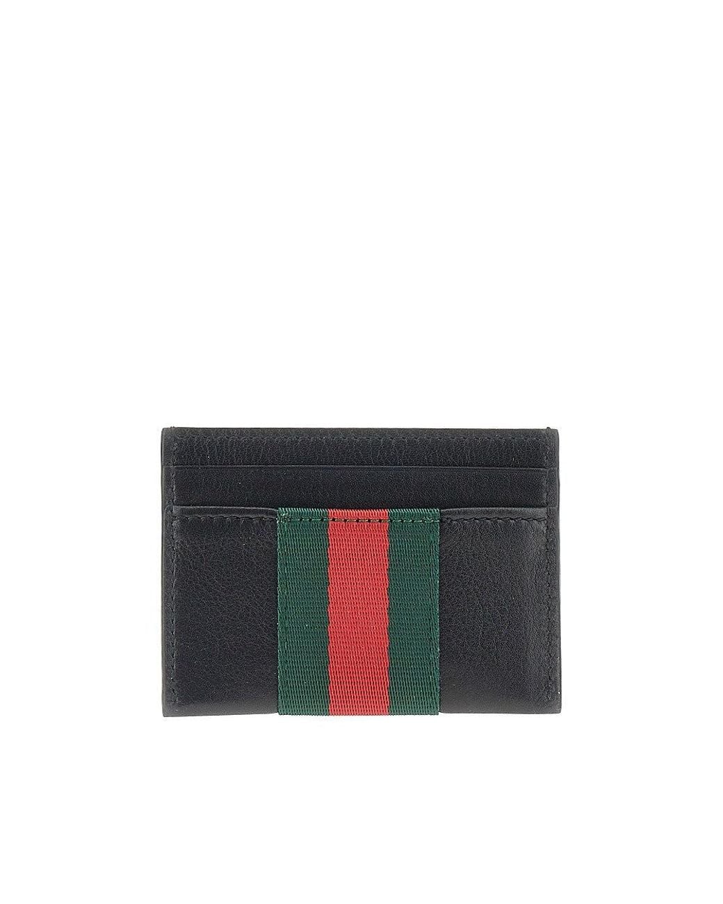 Gucci Black Leather Cardholder With Web Detail for men