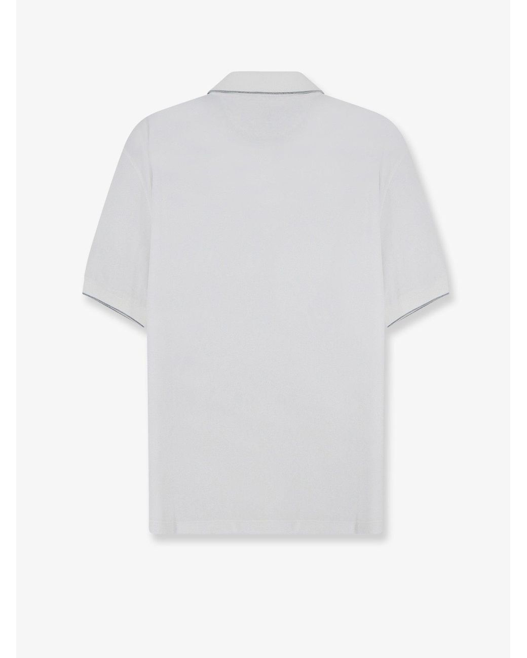 Brunello Cucinelli White Technical Fabric Polo Shirt With Embroidered Logo On The Front for men