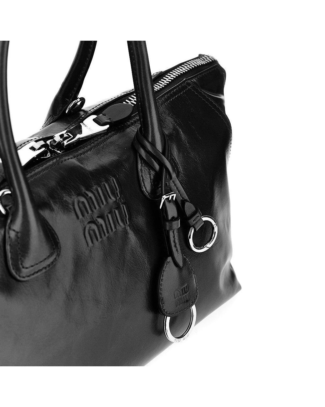 Miu Miu Black Glossy Leather Bag With Embossed Logo