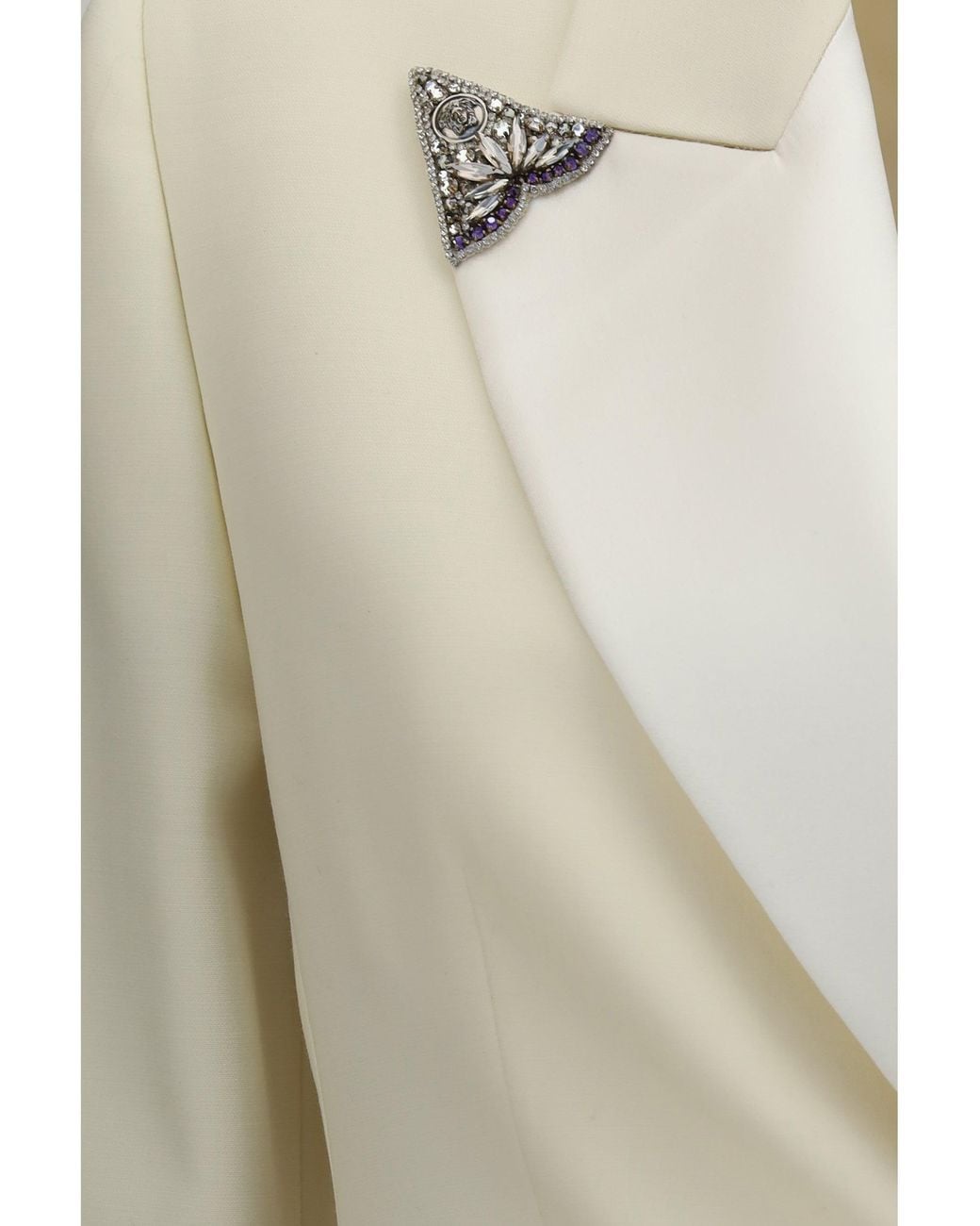 Versace White Stretch Wool Blazer With Embroidered Lapels
