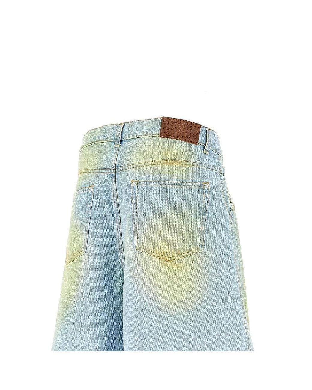 C.9.3 Blue Stained-Effect Denim Shorts for men
