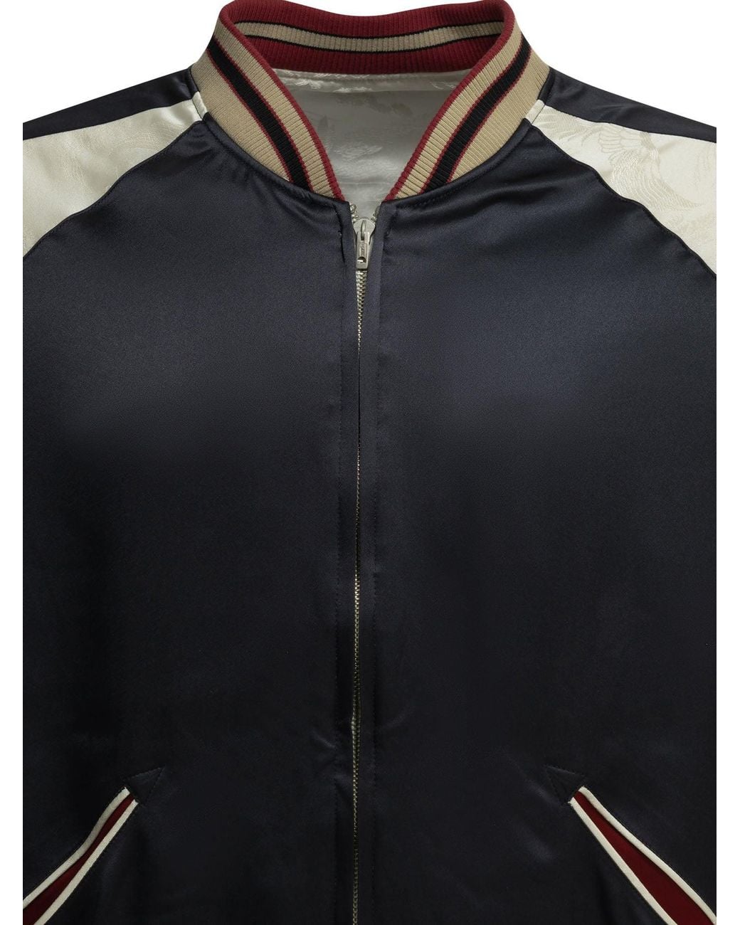 Beams Plus Gray Oriental Triacetate Triacetate Polyester Cotton Nylon Spandex Reversible Bomber Jacket