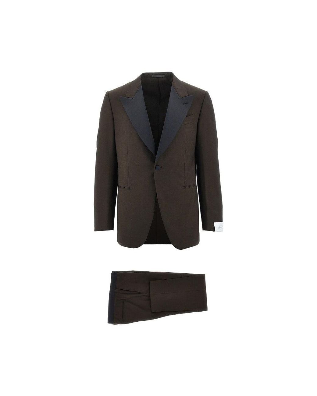Caruso Black Wool Suit With Satin Details for men