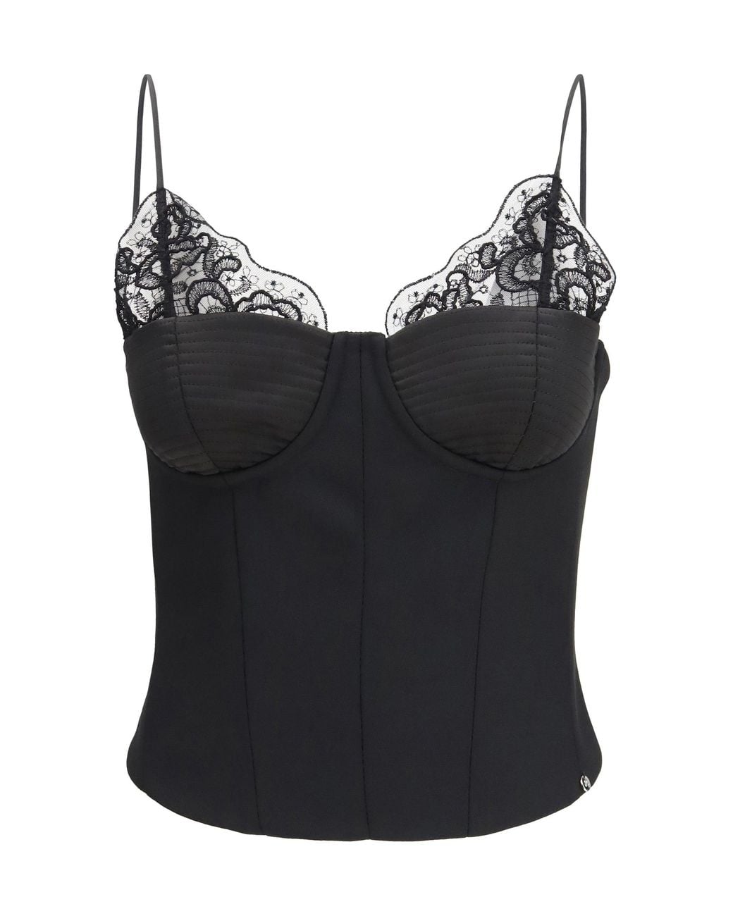 Nissa Black Wool-Blend Lace Top