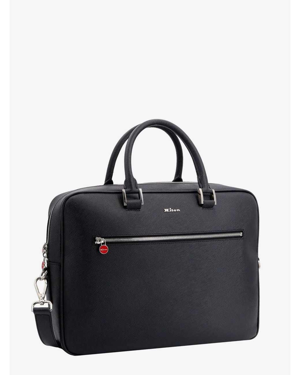 Kiton Black Leather Work Bag for men
