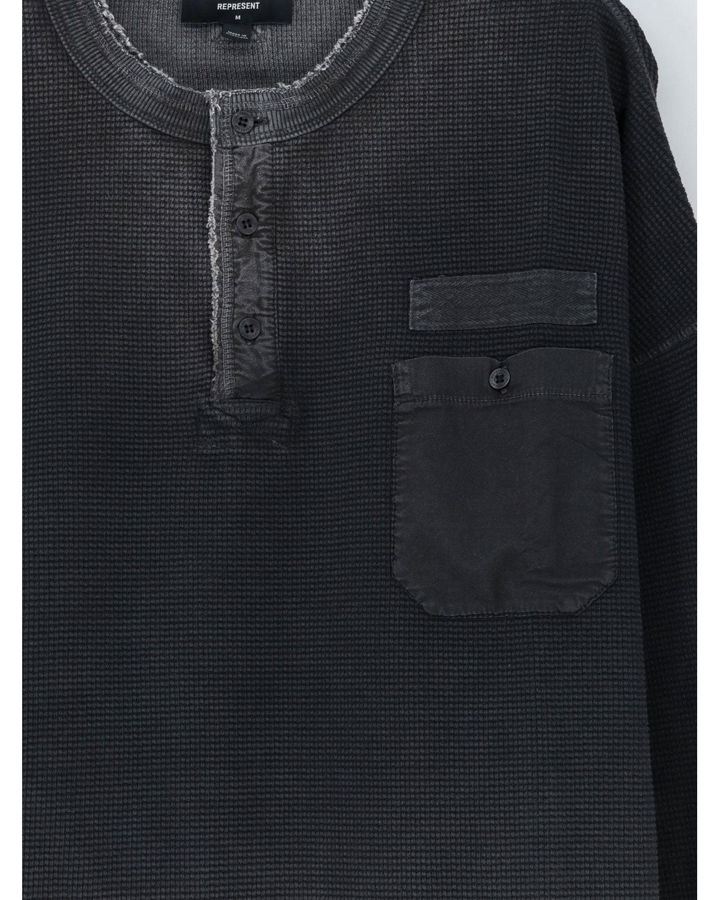 Represent Blue Cotton Henley T-Shirt Washed-Out for men