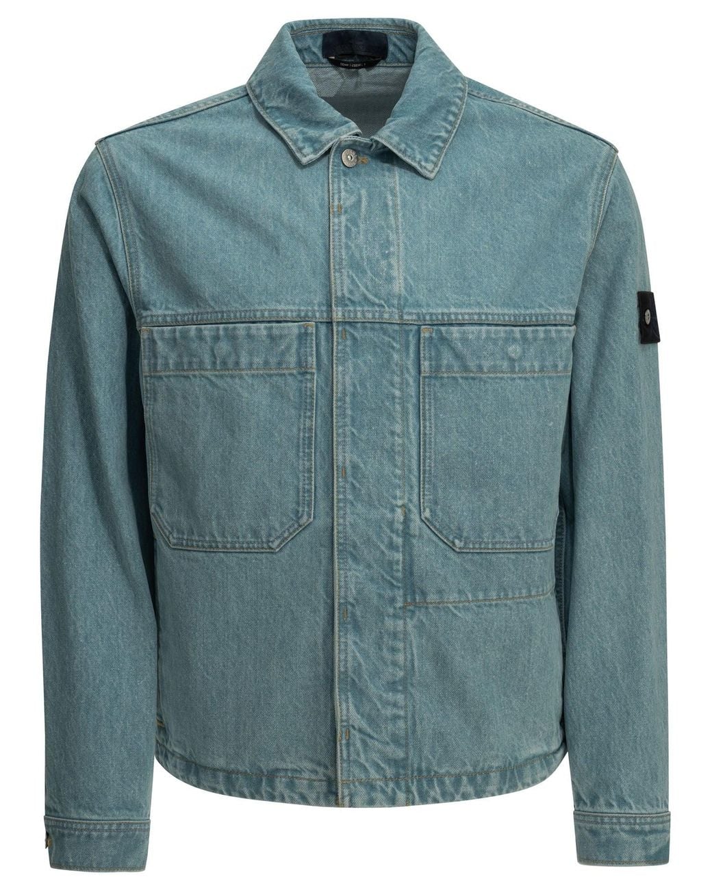 Stone Island Blue "Light Bull" Denim Jacket for men