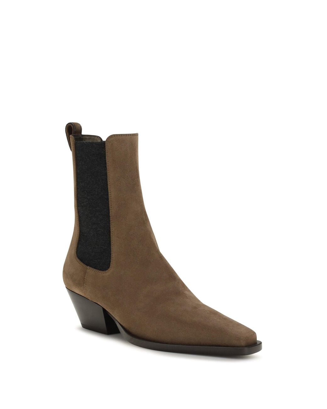 Brunello Cucinelli White Suede Texan Ankle Boots Caramello
